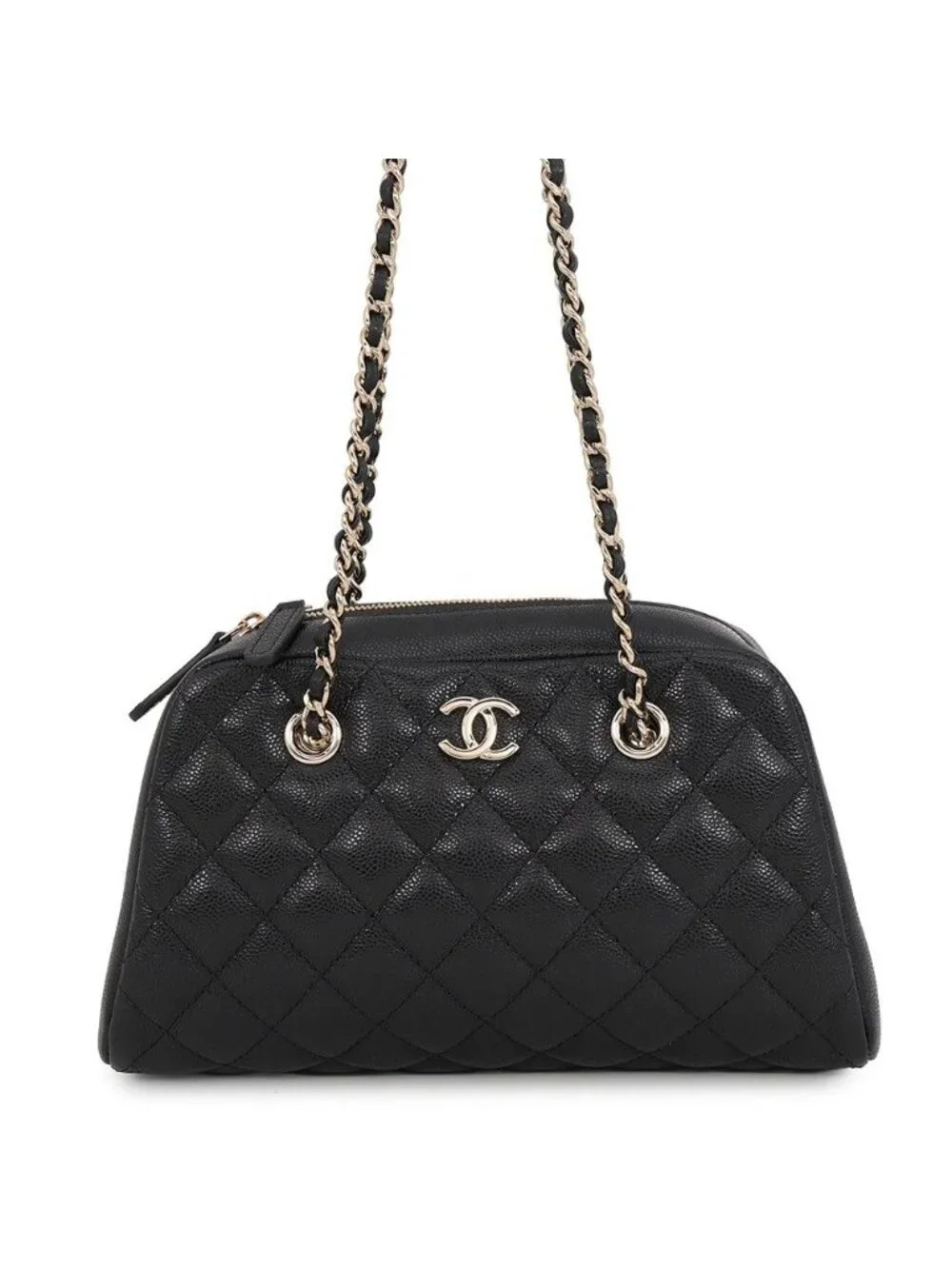 Chanel Chain Shoulder Bag CC Logo Quilted Small Caviar Leather Black